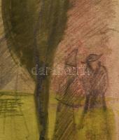 Gulácsy L jelzéssel: Kerti séta. Akvarell, ceruza, karton, bal szélén ragasztás nyomaival, foltos, h...