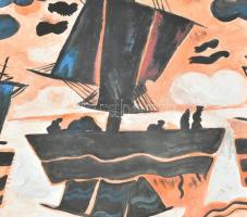 Scheiber H jelzéssel: Vitorlások. Vegyes technika, papír, kartonra kasírozva, foltos, vetemedett, 60...