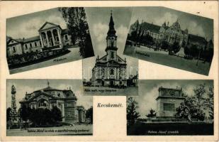 1936 Kecskemét, Múzeum, Városháza, Katona József színház, Szentháromság szobor, Katona József síremlék, Római katolikus templom (fl)