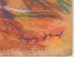 Egry József jelzéssel: Napfényes táj. Pasztell, papír, sérült, sarkaiban hiányos. Papírra kasírozva....