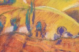 Egry József jelzéssel: Napfényes táj. Pasztell, papír, sérült, sarkaiban hiányos. Papírra kasírozva....