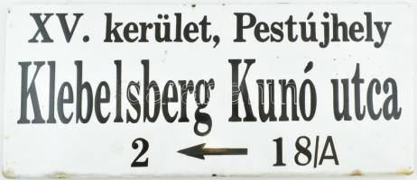 XV. ker. Klebelsberg Kunó utca fém zománc utcatábla, kopott, kissé sérült, 30x70 cm