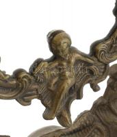 Neobarokk öntött, patinázott bronz tükör, puttókkal, barokk kagylóval díszítve, kopott, m:35cm