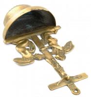 Régi öntött bronz, fali szenteltvíztartó, angyalok őrzik Jézust a kereszten motívummal, kopott, jelz...