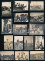 cca 1915 Pjescsanka, hadifogolytábor, városi életképek kínaiak, japánokkal, vízhordás, kutyafogat, kilátás a táborból, japán őr, stb., 42 db többségében feliratozott fotó, némelyik felületén törésnyom, 5×7,5 cm