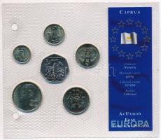 Ciprus 2002-2004. 1c-50c (6xklf) Európa utolsó pénzei vákuumcsomagolt forgalmi szett T:1,1- Cyprus 2002-2004. 1 Cent - 50 Cents (6xdiff) Europes last coins coin set in vacuum packing C:XUNC,AU