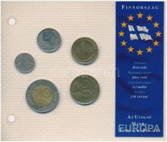 Finnország 1991-1994. 10p-10M (5xklf) Európa utolsó pénzei vákuumcsomagolt forgalmi szett T:2,2- Finland 1991-1994. 10 Pennia - 10 Markkaa (5xdiff) Europes last coins coin set in vacuum packing C:XF,VF