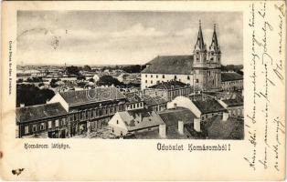 1904 Komárom, Komárno; látkép, Takarékpénztár, üzletek. Czike Dénes kiadása / general view, savings bank, shops (fl)