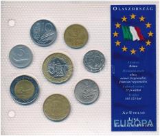 Olaszország 1951-1997. 5L-1000L (8xklf) Európa utolsó pénzei vákuumcsomagolt forgalmi szett, benne 1996. 100L FAO T:1-3 Italy 1951-1997. 5 Lire - 1000 Lire (8xdiff) Europes last coins coin set in vacuum packing, within 1996. 100 Lire FAO C:UNC-F