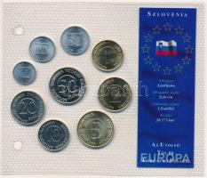 Szlovénia 1992-2004. 10st-50T (9xklf) Európa utolsó pénzei vákuumcsomagolt forgalmi szett T:1,1- Slovenia 1992-2004. 10 Stotinov - 50 Tolarjev (9xdiff) Europes last coins coin set in vacuum packing C:UNC,AU