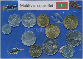 Maldív-szigetek ~1990-2001. 1l-1R (11db) szuvenír forgalmi szett becsomagolva (több érme ragasztása elengedett) T:1- Maldives ~1990-2001. 1 Laari - 1 Rufiyaa (11pcs) souvenir coin set in foil pack (multiple coin fixations are allowed) C:AU
