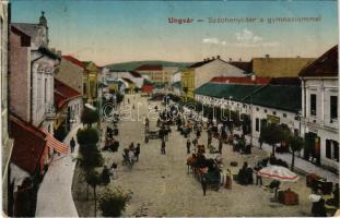1920 Ungvár, Uzshorod, Uzhhorod, Uzhorod; Széchenyi tér, gimnázium, piac, sörcsarnok és korcsma, üzlet / square, grammar school, market, beer hall, shops