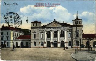 1913 Pozsony, Pressburg, Bratislava; MÁV pályaudvar, Staatsbahnhof / railway station (EK)