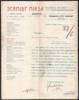 1906 Bp., Schmidt Miksa Technikai Műterem Lakásberendezésekre fejléces levélpapírjára írt levél