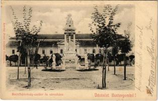 1901 Esztergom, Szentháromság szobor, Városháza. Kardos Dezső kiadása (fl)