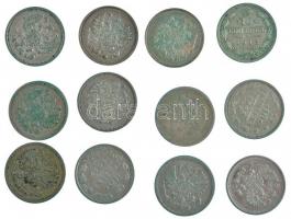 Orosz Birodalom 1900-1916. 10k Ag (12xklf) T:1--3 patina
Russian Empire 1900-1916. 10 Kopeks Ag (12...