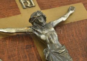 Antik korpusz, Mária, Jézus, fém, fára applikálva, kopott, 21x24cm