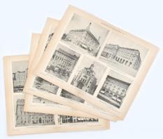 Budapesti épületek I-V., 5 db illusztráció a Pallas Nagy Lexikonából, 30x24 cm