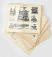120 db illusztráció (technika, tudomány) a Pallas Nagy Lexikonából, helyenként foltos lapok, 30x24 cm