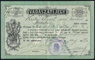 1918 Vadászati jegy jó állapotban / Hunter licence