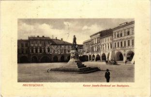 1910 Novy Jicín, Neutitschein; Kasier Josefs-Denkmal am Stadtplatz, Eisenhandlung / statue, square, Hotel Schuster, shops. W.L. Bp. 3253. (EK)