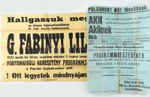 1922 48-as Kossuth Párt, G Fabinyi Lili két politikai választási plakát. Egyik sérült 64x46 cm