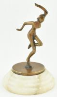 Art deco táncos, bronz szobor, sérült műkő talapzaton, jelzés nélkül, m: 14,5 cm