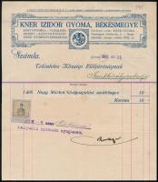1912 Gyoma, Kner Izidor fejléces számlája, okmánybélyeggel