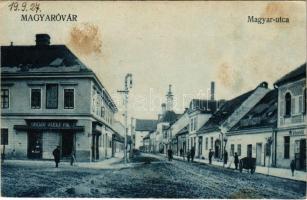 1927 Magyaróvár, Mosonmagyaróvár; Magyar utca, Ungar Adolf fia, Kiss István, Schmickl üzlete (fl)