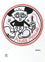 Keith Haring (1958-1990): Andy mouse. Ofszet papír, jelzett a nyomaton. Számozott: 55/150. Tanúsítvánnyal Lapméret: 70x50 cm/ Numbered, marked 70x50 cm