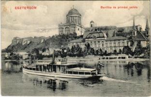1912 Esztergom, Bazilika és prímási palota, gőzhajó (EK)