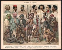 cca 1896 Afrikai, ázsiai és amerikai népfajok, litográfiák, papír, Bp., Pallas, 24x30 cm