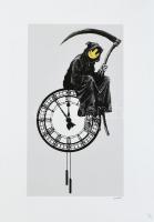 Banksy: Time. Ofszet, papír, jelzett a nyomaton, POW Printmaking szárazpecséttel Grafiart UK. Tanusítvánnyal Számozott: 73/150. Tanúsítvánnyal Lapméret: 70x50 cm / Numbered, marked 70x50 cm