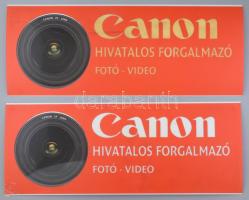 Canon fotó-video hivatalos forgalmazó, 2 db műanyag tábla, az egyik a sarkán sérült, ragasztott, 79x31,5 cm