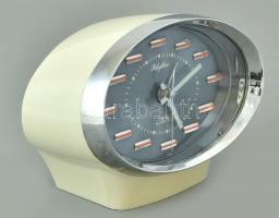 Vintage japán Rhythm márkájú ébresztőóra, mechanikus szerkezet, műanyag ház, analóg kijelzős. Működi...