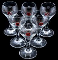 6 db Unicum-os pohár, stampedli. Üveg, kopott, m:13cm