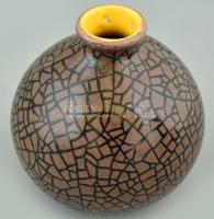 Retró gömb váza, színes mázakkal festett kerámia, jelzés nélkül, hibátlan m:10cm