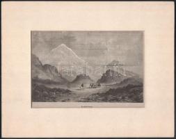 cca 1870 Az Ararát hegye, fametszet, papír, paszpartuban, 14,5x23 cm, teljes: 28x35 cm