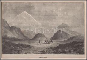 cca 1870 Az Ararát hegye, fametszet, papír, paszpartuban, 14,5x23 cm, teljes: 28x35 cm