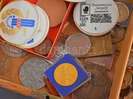 ~100db-os, főleg sport díjérmekből és jelvényekből álló tétel fadobozban T:vegyes