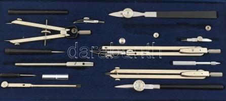 Original Richter körző készlet, eredeti műbőr tokjában, 31,5x14,5 cm