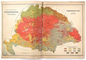 cca 1890 Magyarország ethnographiai térképe, Ethnographische Karte von Ungarn, Bp., Posner Károly Lajos és Fia, sérült, hajtott, javított, 47x32 cm