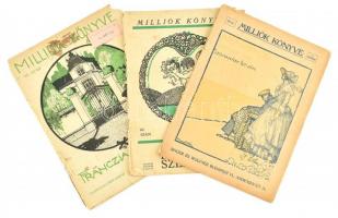 Milliók Könyve 35., 65. és 49. szám, Faragó Géza jelzett címlapjával, kopottas állapotban