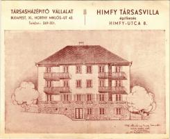 Budapest XI. Himfy Társasvilla építkezés a Himfy utca 8-ban. Társasházépítő Vállalat (Horthy Miklós út 42.) s: Padányi Gulyás Jenő. Hátoldalon emeleti alaprajz (non PC) (EK)