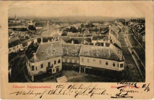 1899 (Vorläufer) Nagyszombat, Trnava; látkép, Minárovits János, Schmiedt Antal, Adolf Weiss üzlete / general view, shops (EB)
