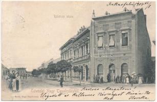 1904 Nagytapolcsány, Topolcany; Rákóczi utca, Központi szálloda és kávéház / street view, hotel and café (r)
