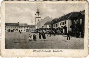 1919 Privigye, Prievidza; Erzsébet tér, üzletek. Kohn F. kiadása / square, shops (EB)