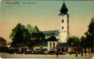 1911 Liptószentmiklós, Liptovsky Mikulás; Római katolikus templom, üzletek, piac / Catholic church, shops, market (szakadás / tear)