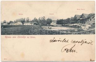 1904 Szentistvánpatak, Závodje, Závodie (Zsolna, Sillein, Zilina); Helioz, Schule, Hotel Garni / iskola, szálloda / school, hotel (fl)