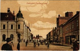 1917 Szekszárd, Széchenyi utca, Salamon testvérek üzlete, Balra hajts jobbról előzz tábla